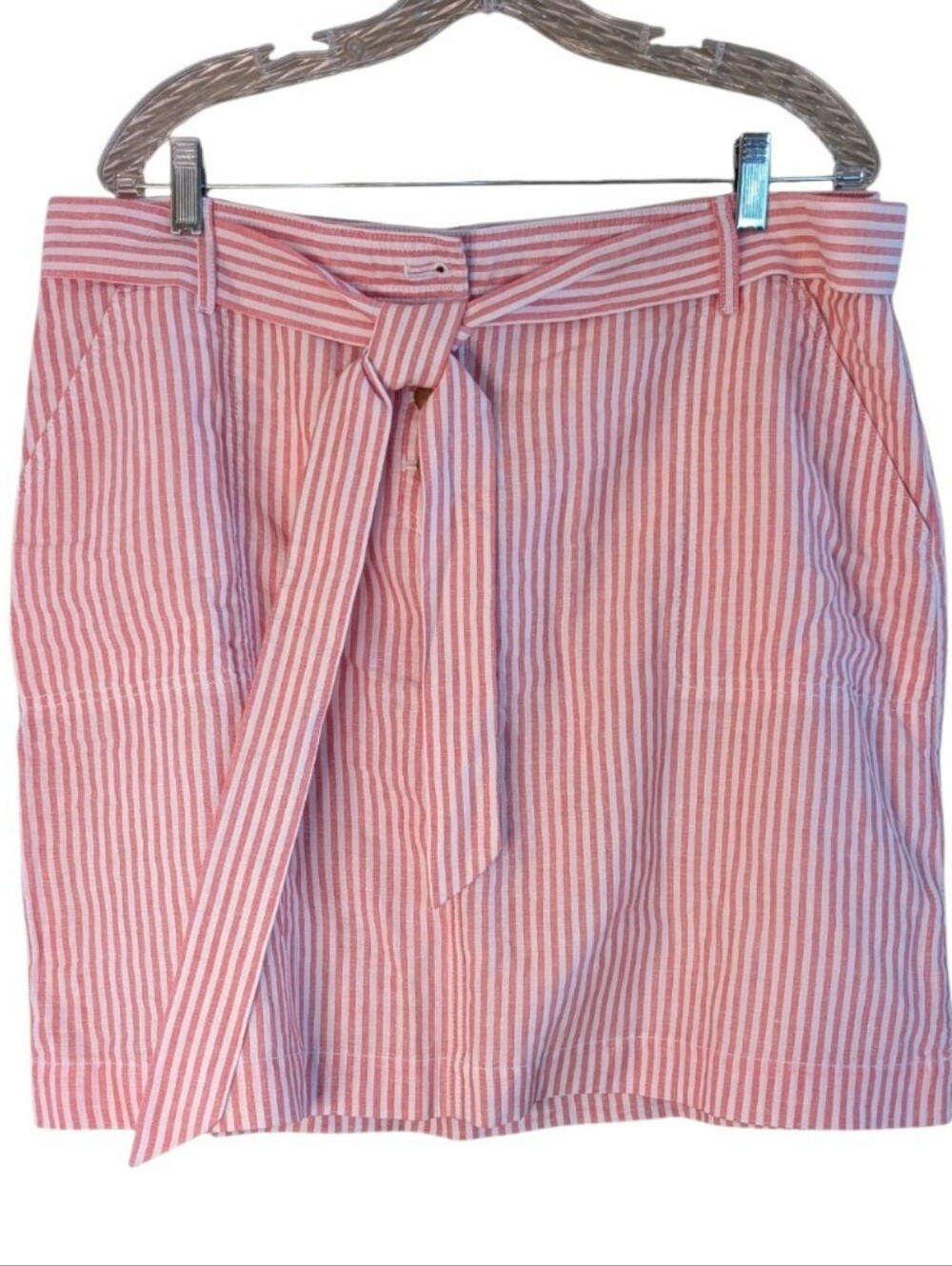 Talbots Vertical Candy Stripe Belted Mini Skirt Lined Coastal Preppy Summer 16